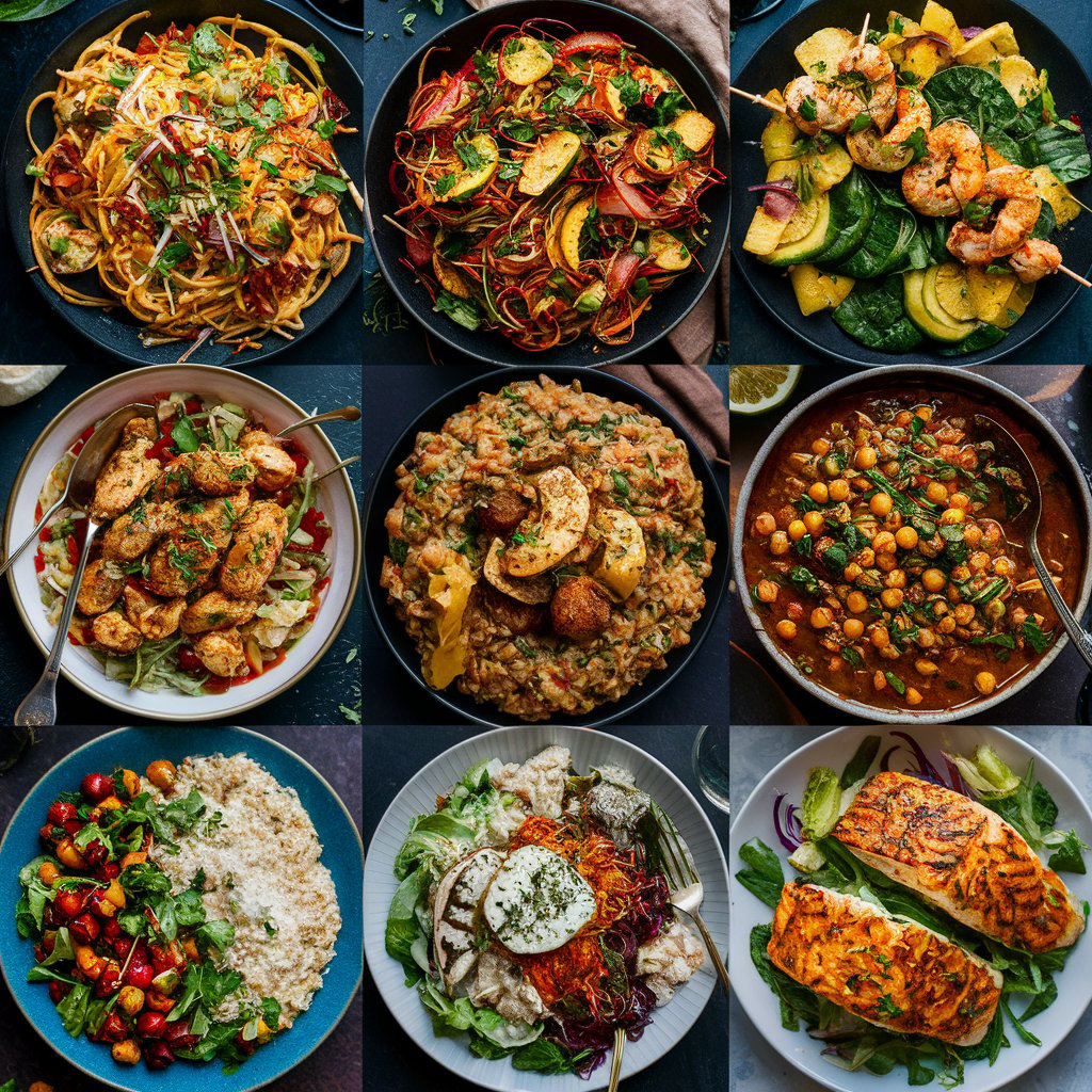 a collage of different foods