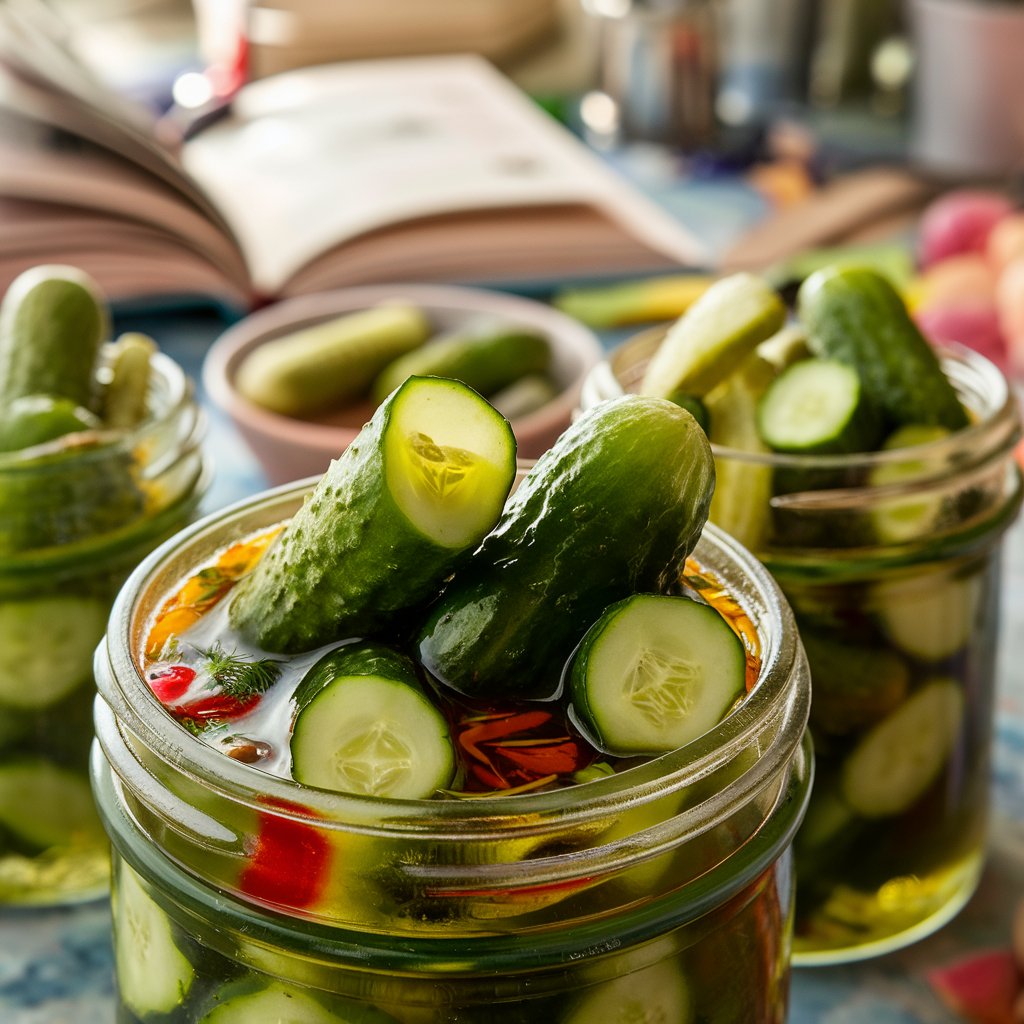 a group of jars of pickles